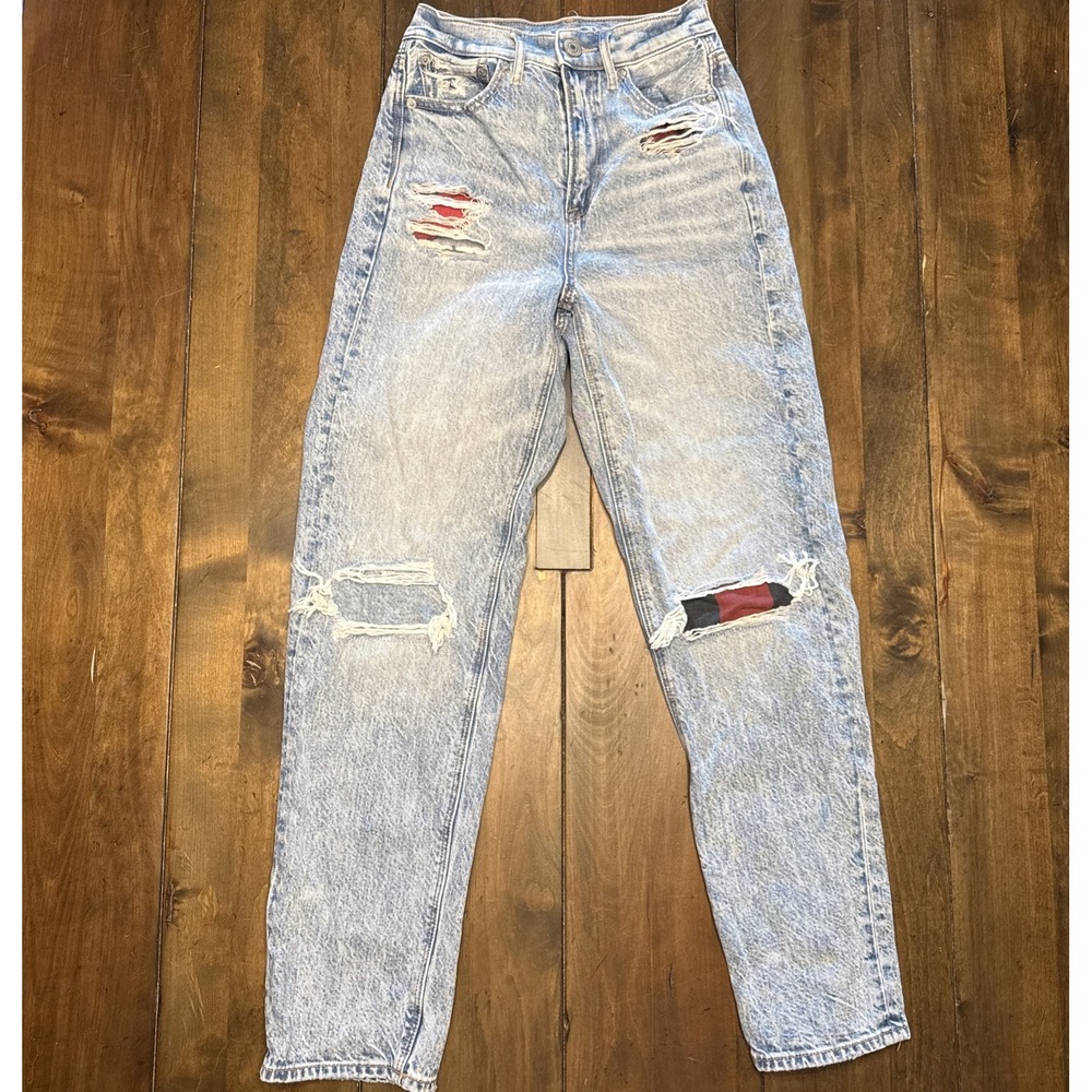 American Eagle Jeans Womens 00R Highest Rise 90s Boyfriend Light Denim Plaid